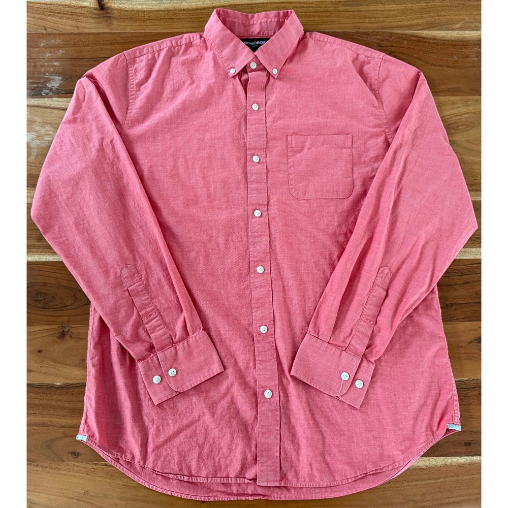 Bonobos Stretch Standard Fit Button Down Shirt Pink Salmon Mens L Long Sleeve